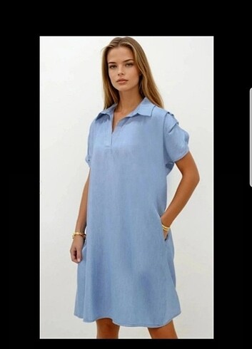 TENSEL POLO YAKA OMUZDETAY CEPLİ ELBİSE 
