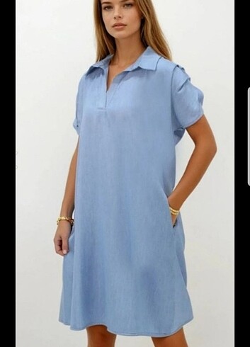 Zara TENSEL POLO YAKA OMUZDETAY CEPLİ ELBİSE 