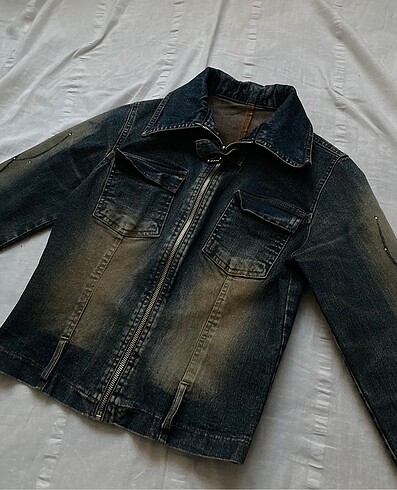 Eskitme Detaylı Vintage Denim Ceket