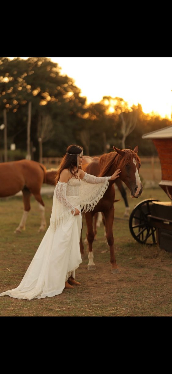 Dantel Detaylı Bohem Uzun Gelinlik - Görsel 2