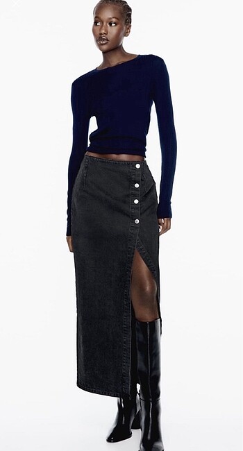 ZARA DÜĞMELİ JEAN ETEK