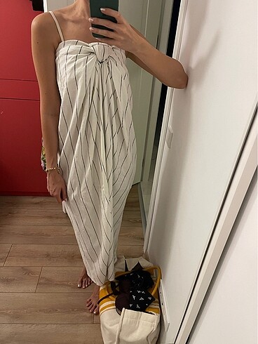 Zara ZARA STRAPLEZ ÇİZGİLİ ELBİSE