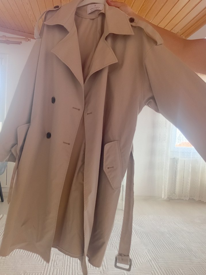 Bej Uzun Kadın Trençkot - Görsel 5