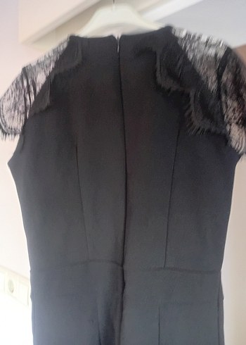 Siyah Dantelli V Yakalı Kadın Tulum kurtarıcı  bi parça - Görsel 4