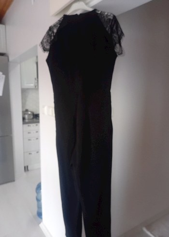 Siyah Dantelli V Yakalı Kadın Tulum kurtarıcı  bi parça - Görsel 3