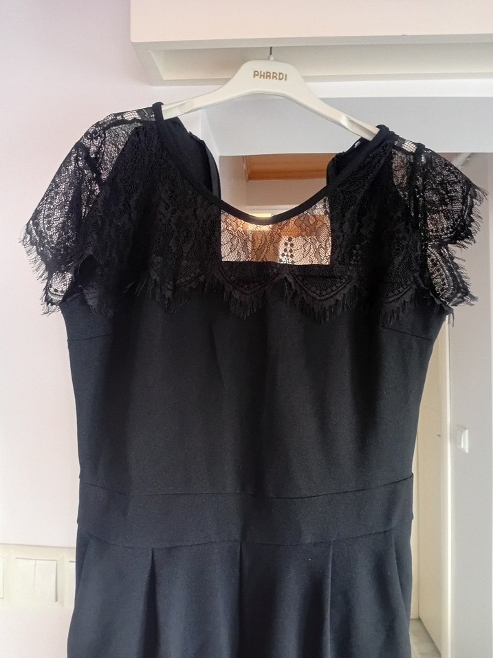 Siyah Dantelli V Yakalı Kadın Tulum kurtarıcı  bi parça - Görsel 2