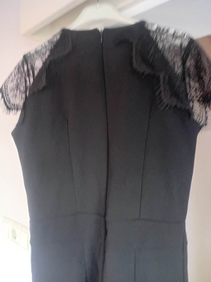 Siyah Dantelli V Yakalı Kadın Tulum kurtarıcı  bi parça - Görsel 4