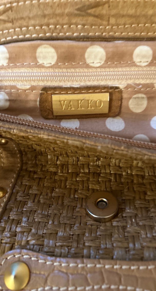 Orijinal Vakko Deri Süet ve Hasır Detaylı Monogram Çanta - Görsel 4