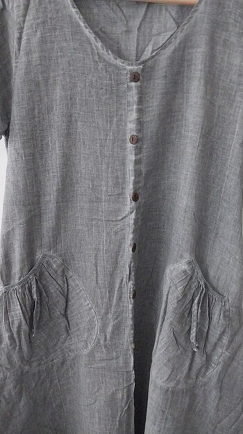 İpekçi Buzgulu Cepli Keten Elbise - Görsel 4