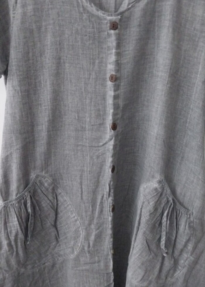 İpekçi Buzgulu Cepli Keten Elbise - Görsel 4