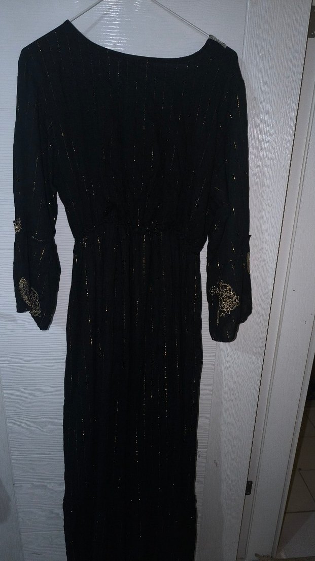 Siyah Yılan Desenli Uzun Bohem Elbise - Görsel 2