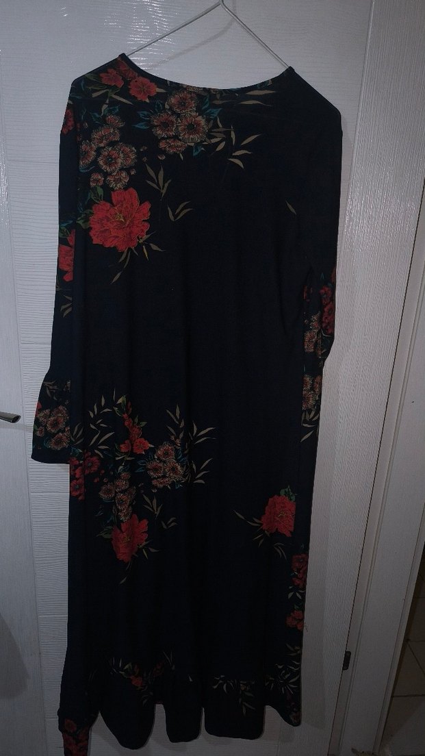 Siyah Çiçekli Bohem Uzun Elbise - Görsel 2