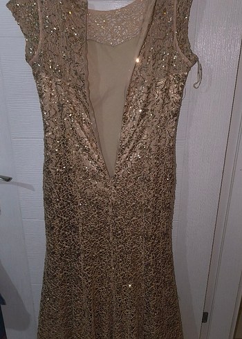 Bej Dantelli Uzun Abiye Elbise - Görsel 2