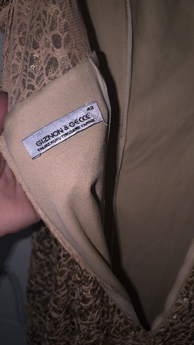 Bej Dantelli Uzun Abiye Elbise - Görsel 3