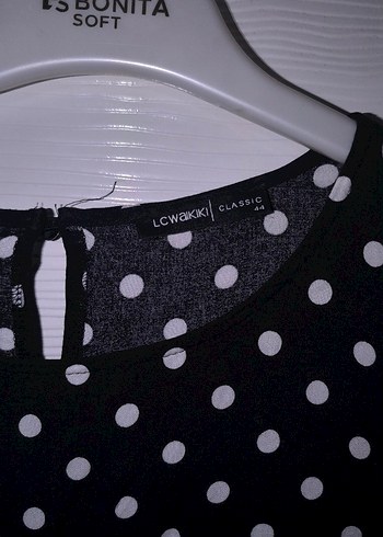 Puantiye Desenli Siyah Midi Elbise - Görsel 2