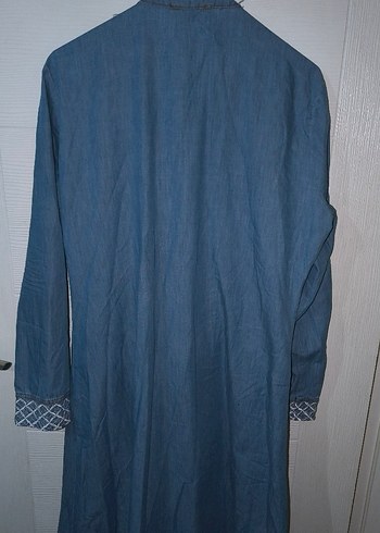 Nakışlı Uzun Kadın Kot Ceket - Görsel 4