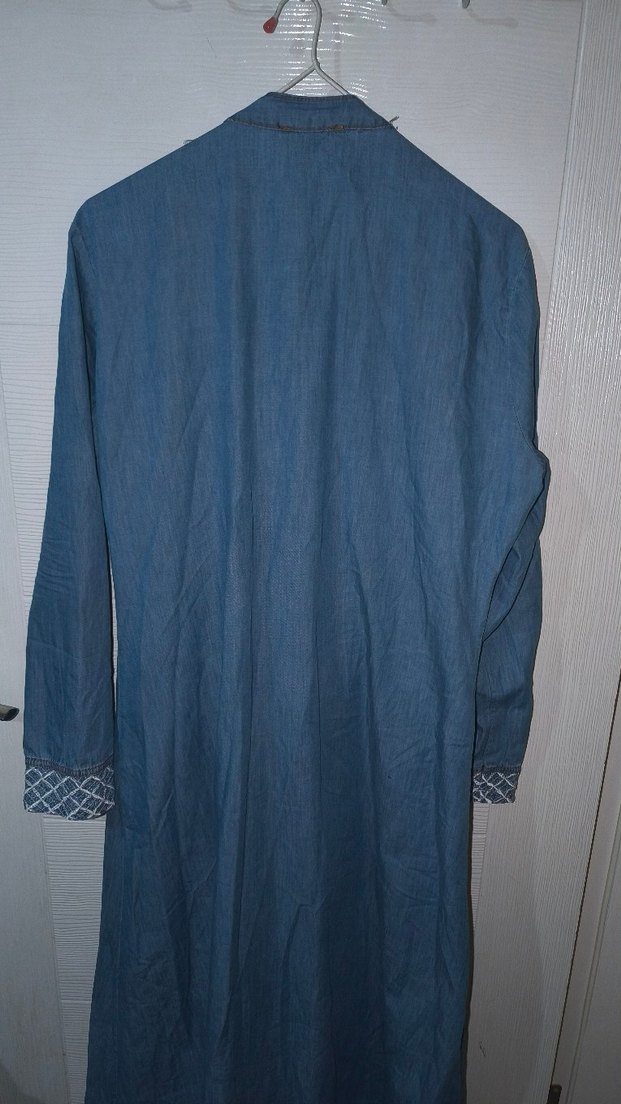 Nakışlı Uzun Kadın Kot Ceket - Görsel 4