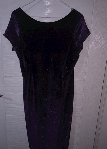 Koyu Mor Drapeli Uzun Kadın Abiye Elbise - Görsel 2