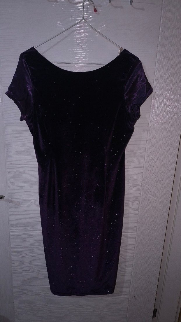 Koyu Mor Drapeli Uzun Kadın Abiye Elbise - Görsel 2