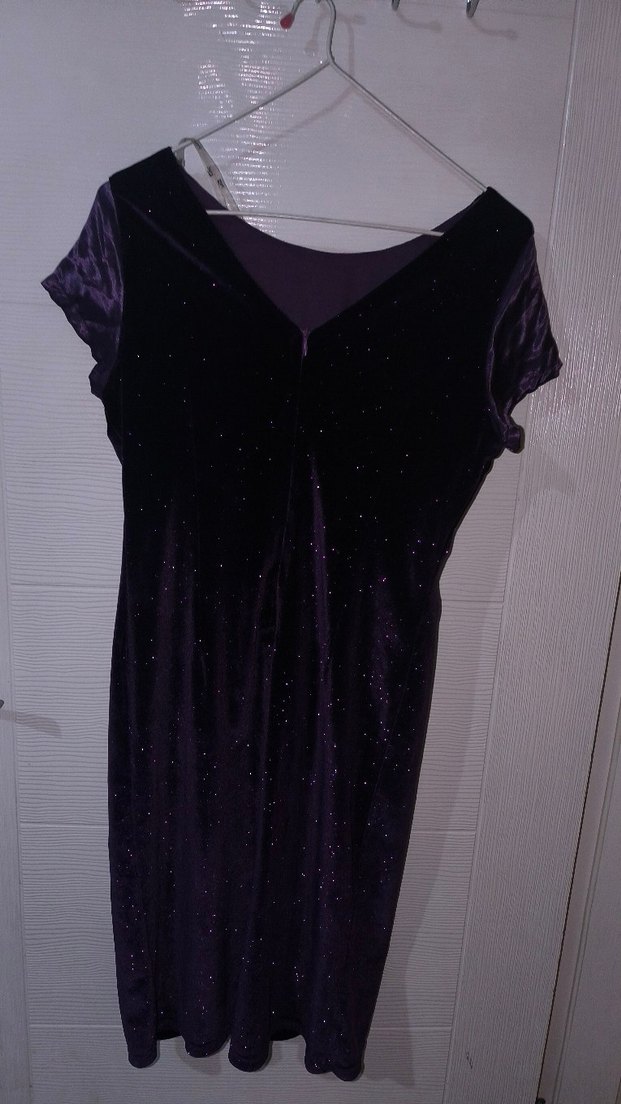 Koyu Mor Drapeli Uzun Kadın Abiye Elbise - Görsel 3