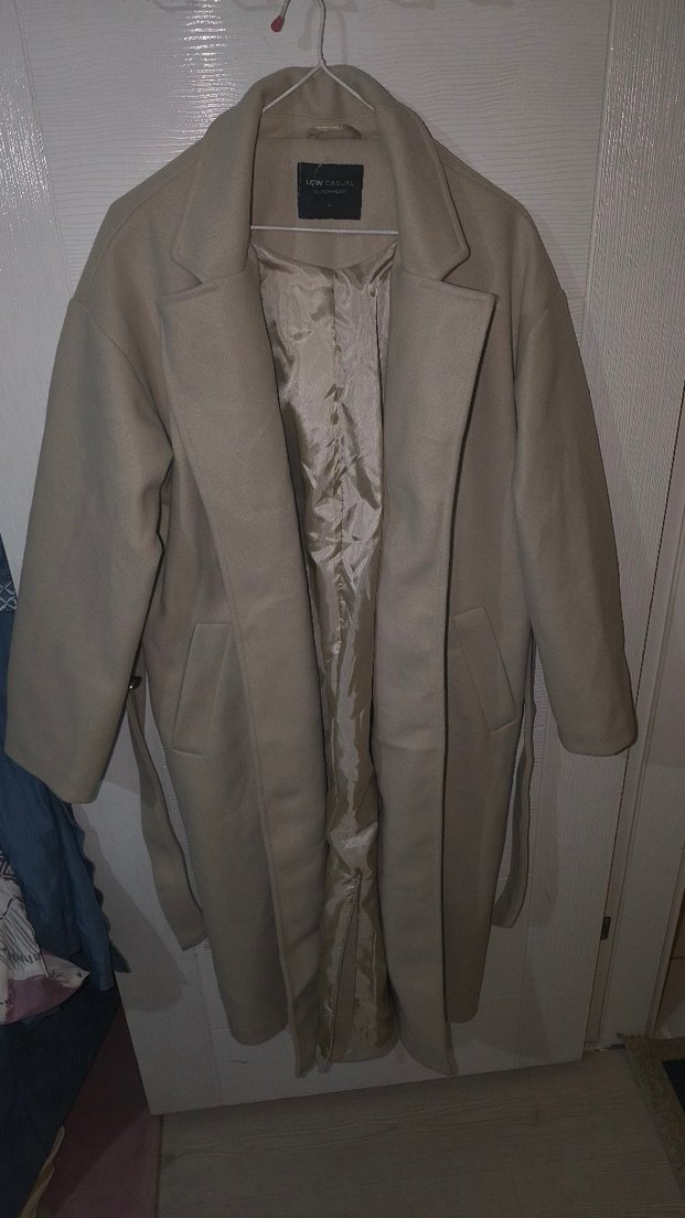 Bej Süet Uzun Kuşaklı Hamile Kabanı - Görsel 2