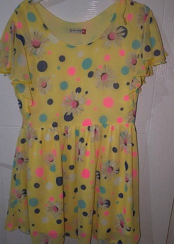 Sarı Çiçekli Kız Çocuk Volanlı Elbise - Görsel 2