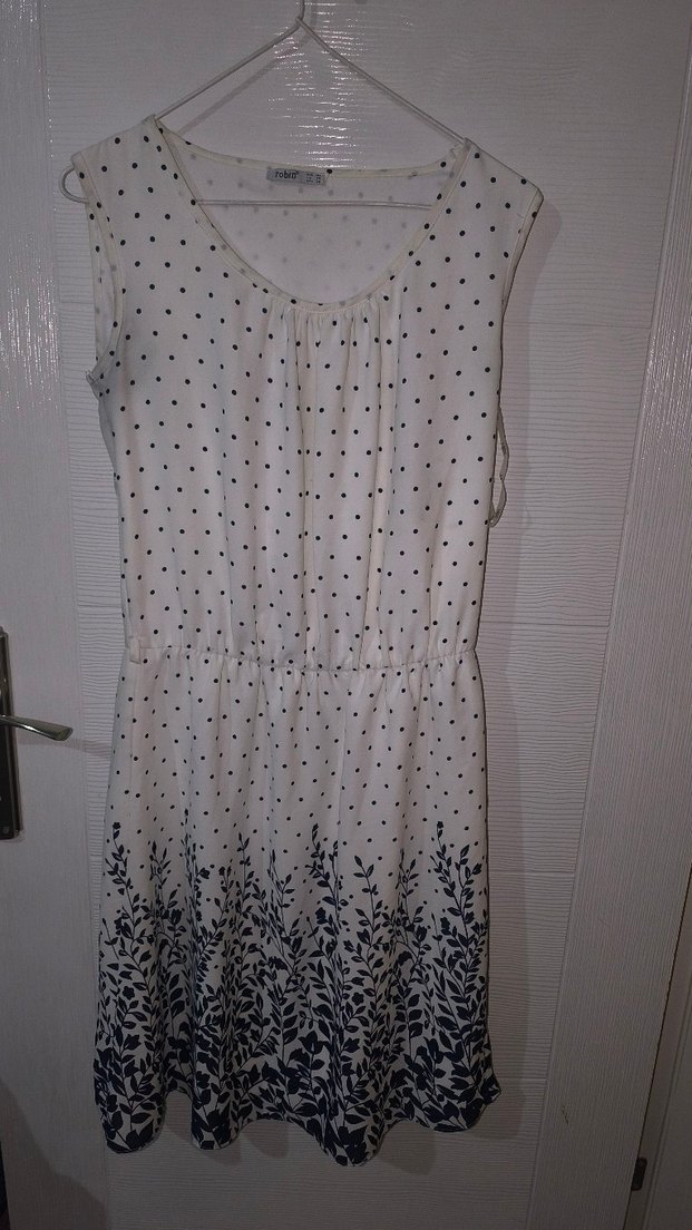 Puantiye Desenli Gri Beyaz Midi Elbise - Görsel 2