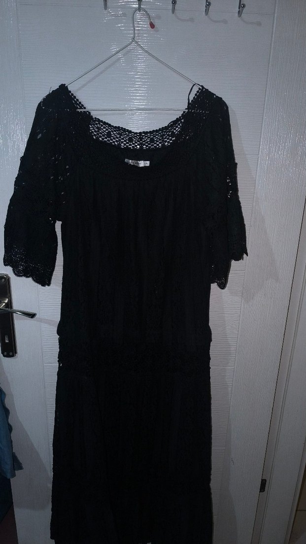 Dantel Detaylı Siyah Midi Gotik Elbise - Görsel 2