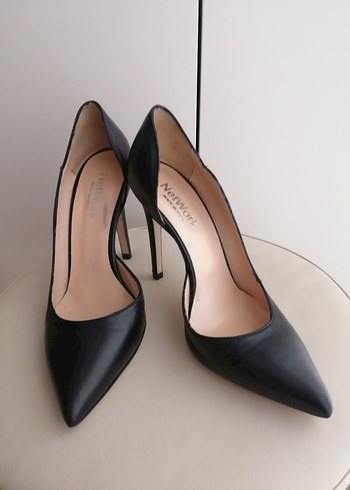 Siyah Deri Stiletto Topuklu Kadın Ayakkabı - Görsel 5