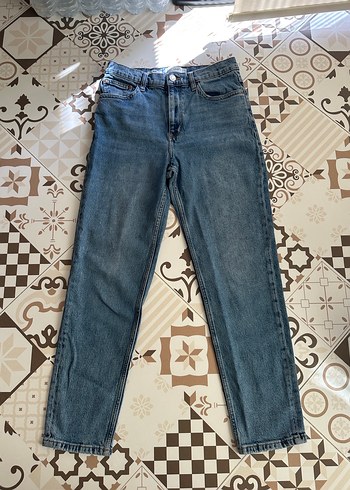 Kadın Gri Mavi Bağcıklı Rahat Kesim Midi Kot Pantolon