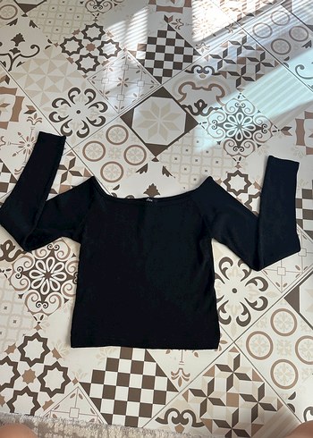 Siyah Kadın Triko Bluz, Uzun Kollu, Kayık Yaka