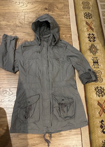 xl Beden Gri Kapüşonlu Uzun Kadın mont parka