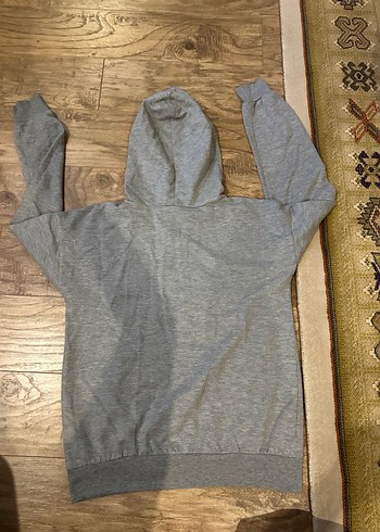 s Beden gri Renk Gri Kapüşonlu Fermuarlı Kadın Sweatshirt
