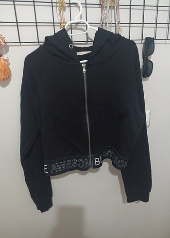Kızlar için Fermuarlı Siyah Sweatshirt