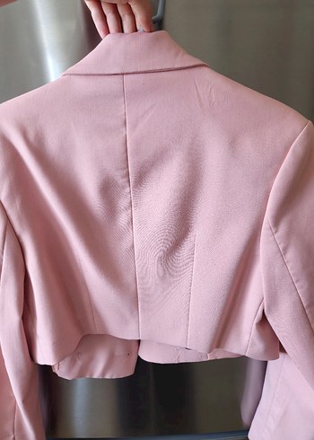 Bershka Bershka Toz Pembe Düğmeli Kadın Blazer Ceket