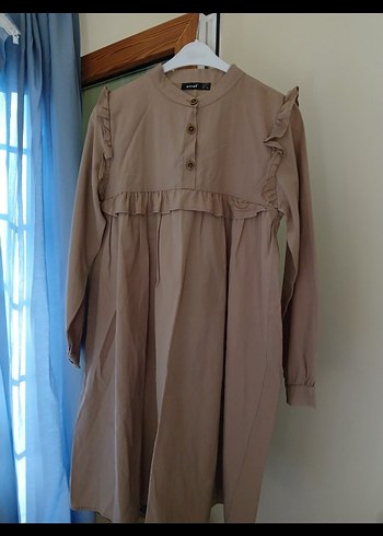 Bej Keten Robalı Kadın Midi Tunik