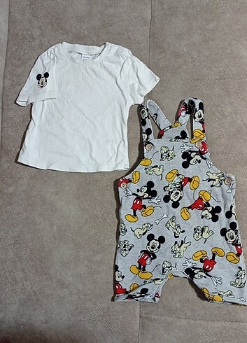 6-9 Ay Beden LC Waikiki Mickey Mouse Baskılı Tshirt Salopet Takım