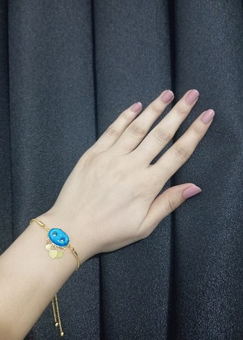 ortası gümüş zinciri çelik Firuze taşlı bileklik - Görsel 2