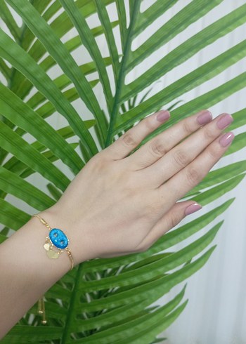 ortası gümüş zinciri çelik Firuze taşlı bileklik - Görsel 6