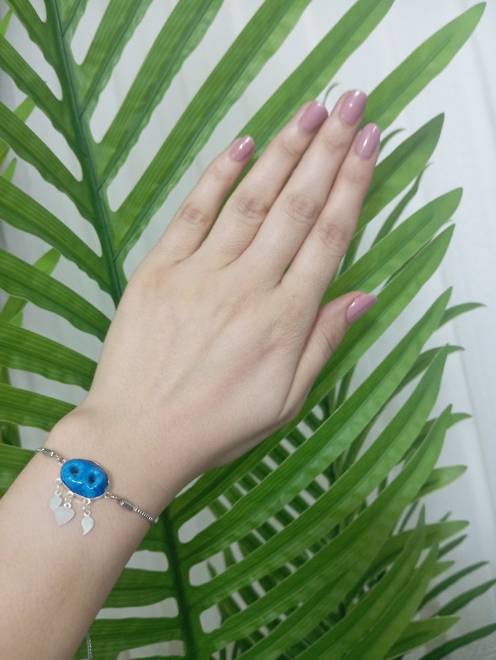 ortası gümüş zinciri çelik Firuze taşlı bileklik - Görsel 5