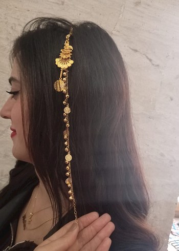 Püsküllü Parlak Altın Renkli Sıla tokası Saç Aksesuarı - Görsel 2