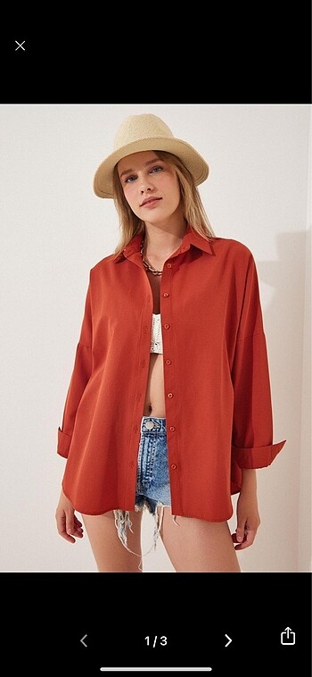 36 Beden Kiremit rengi oversize basic gömlek