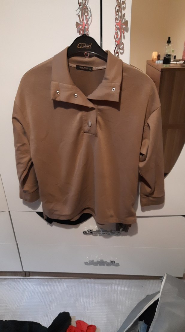 Bej Düğmeli Yaka Kadın sweat takim - Görsel 2