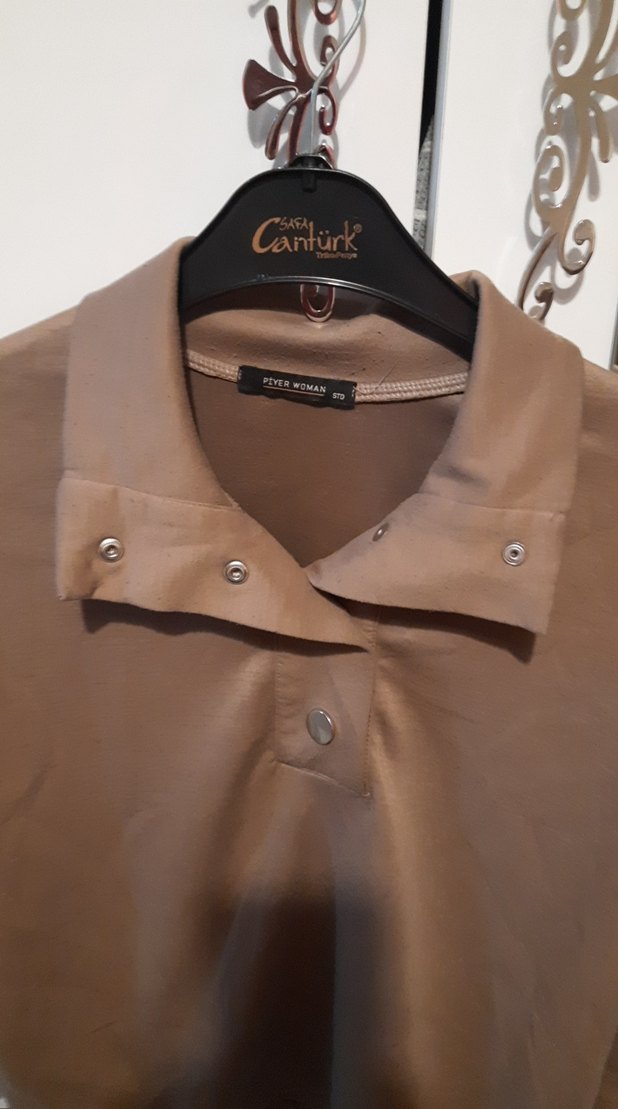 Bej Düğmeli Yaka Kadın sweat takim - Görsel 3