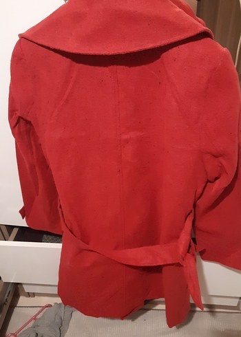 Kırmızı Süet Kadın Trençkot - Görsel 4