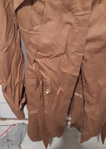 Düğmeli Kahverengi Deri Kadın Trençkot Armağan marka - Görsel 2