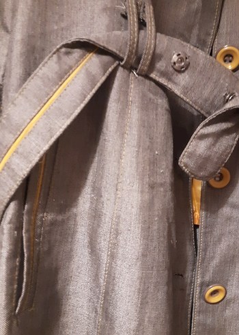 Kadın Kemerli Uzun Bej Keten Kaban - Görsel 3