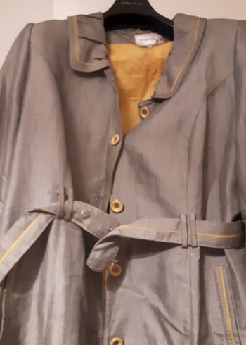 Kadın Kemerli Uzun Bej Keten Kaban - Görsel 2