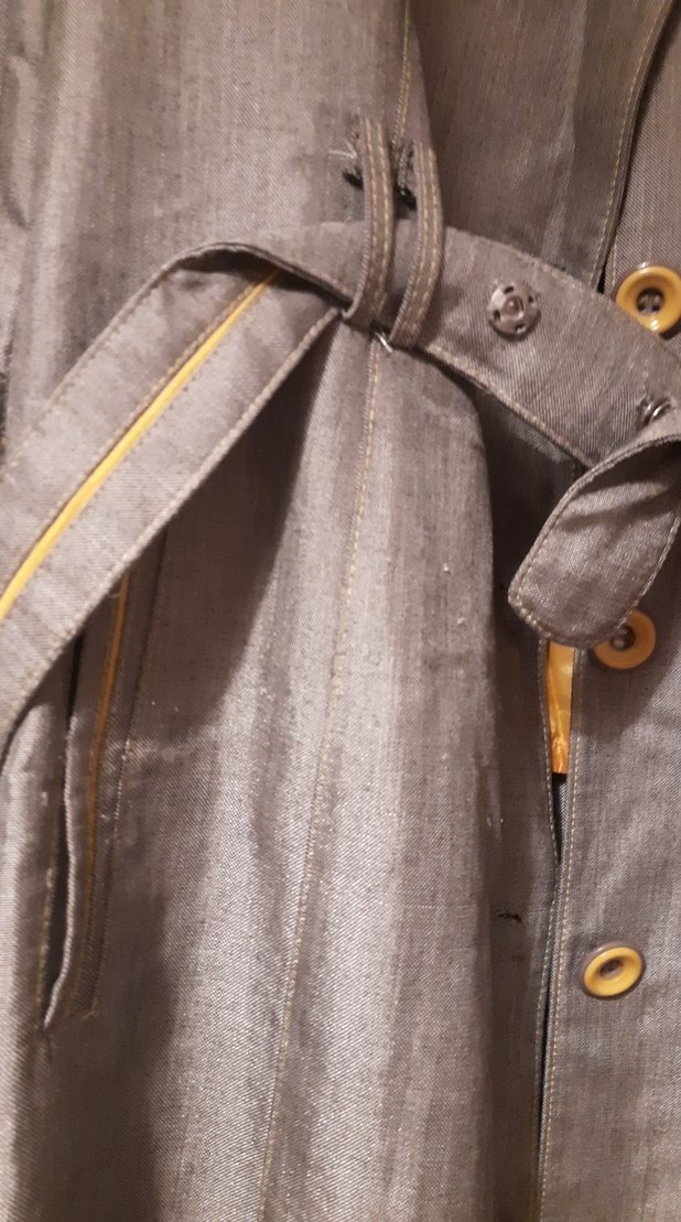 Kadın Kemerli Uzun Bej Keten Kaban - Görsel 3