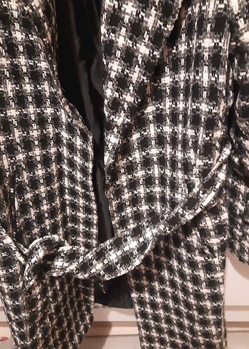 Gri Ekose Midi Kadın Kaban - Görsel 3